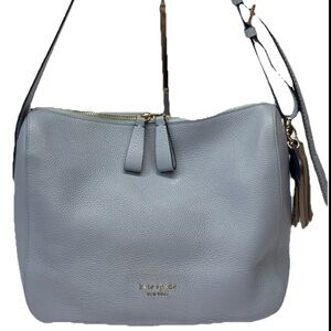 Kate Spade NY J183 Medium Shoulder Bag Blue Pebbled Leather Gray Suede Lined